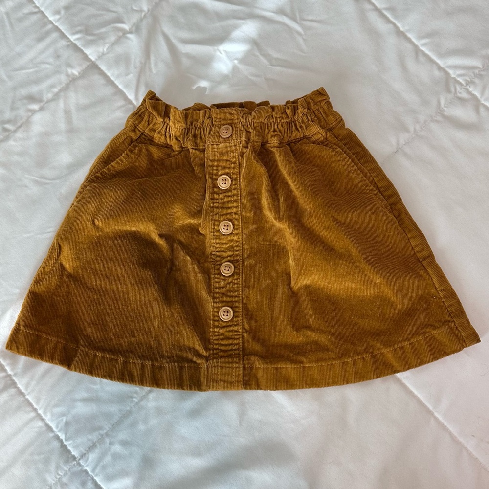 Button-Front Corduroy Skirt in Dark Mustard